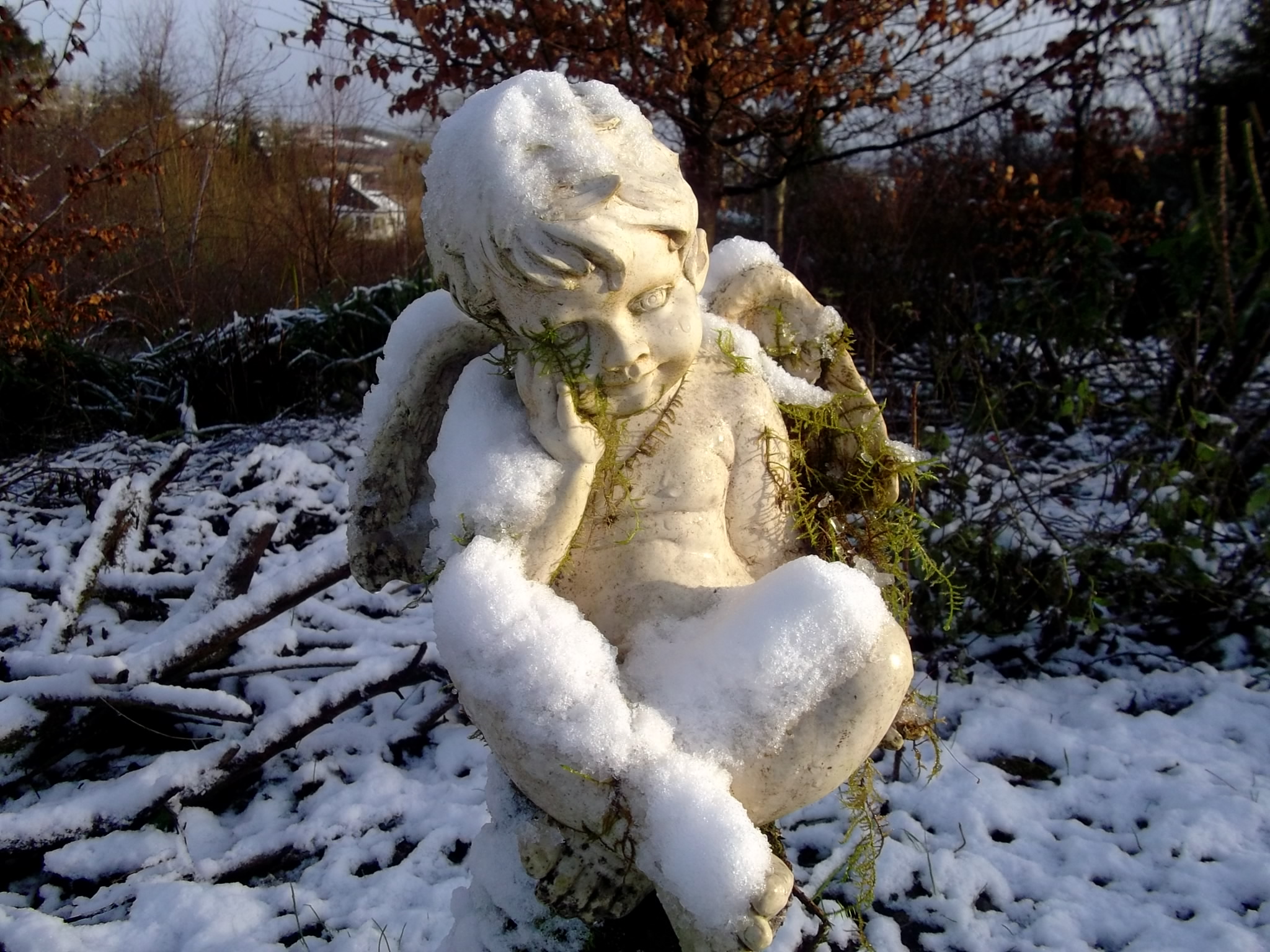 Angel in the snow at Bealtaine Cottage